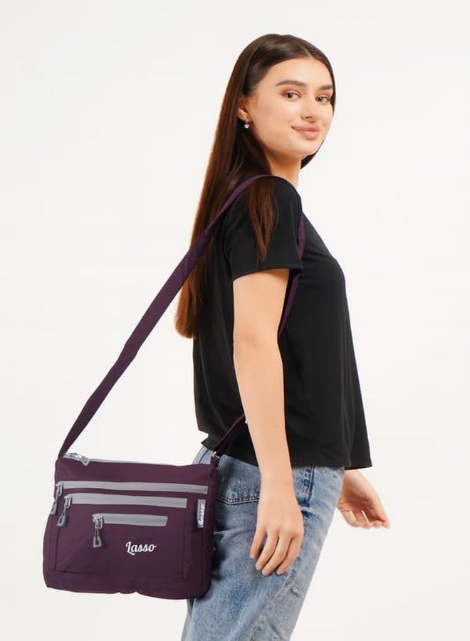 لاسو حقيبة كتف أنيقة متعددة الجيوب من لاسو®، مقاومة للماء، للنساء، بحزام قابل للتعديل | حقيبة يد أنيقة وعصرية للنساء والفتيات | سعة 5 لترات و5 جيوب متعددة بسحاب - Image 2